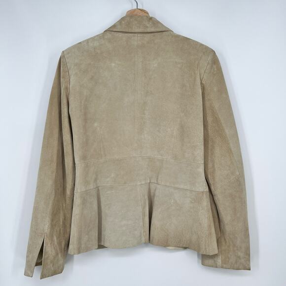 Vintage Together Suede Jacket Womens 12 Beige Tan Leather Blazer Notch Lapel - Picture 2 of 10